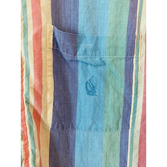 Vintage 1990's Nautica Pastel Striped Short Sleeve Button Shirt Mens Large - Picture 6 of 12